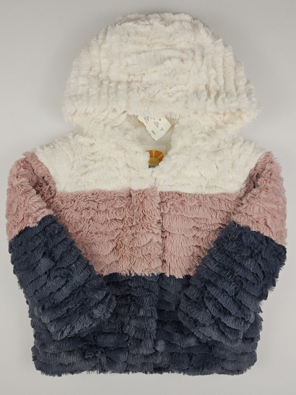 5/$25 C&C California Toddler Faux Fur Hooded Jacket Coat Colorblock 2T